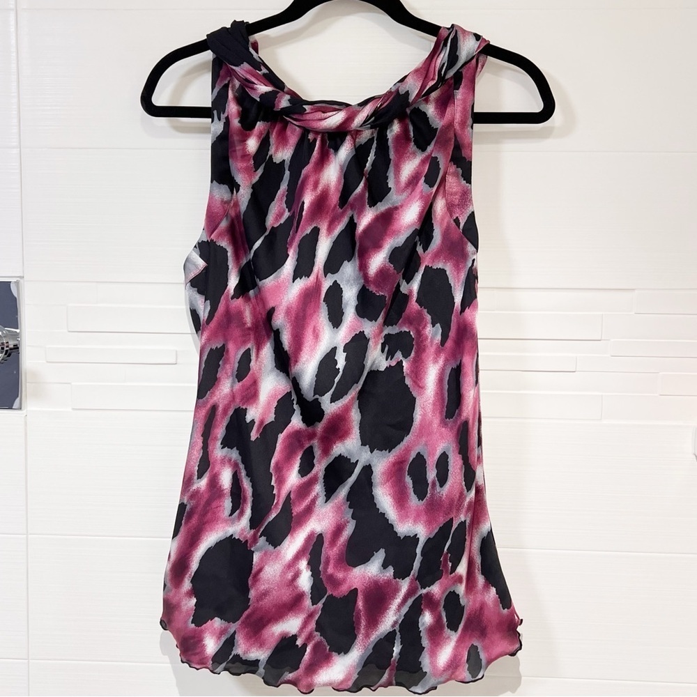 Signature by Larry Levine Abstract silky sleeveless blouse top size Large